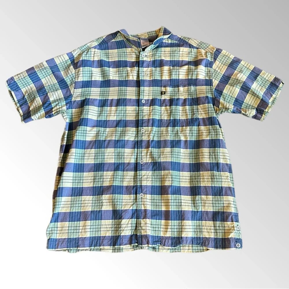 The North Face Shirt Men’s XL‎ Blue Yellow Plaid Short Sleeve Button Down